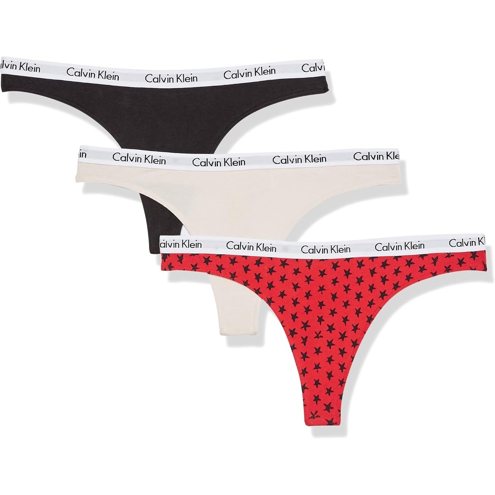 image:imageCalvin Klein womens Carousel Logo Cotton Stretch Thong Panties MultipackTapiocaStar Stamp Exact RedBlack