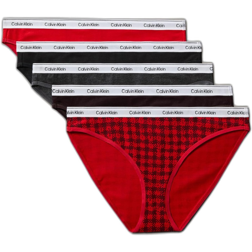 image:imageCalvin Klein womens Modern Logo Bikini 5packBlotched Plaid and Adrenaline RushBlackAdrenalish RushCharcoal HeatherDark Berry