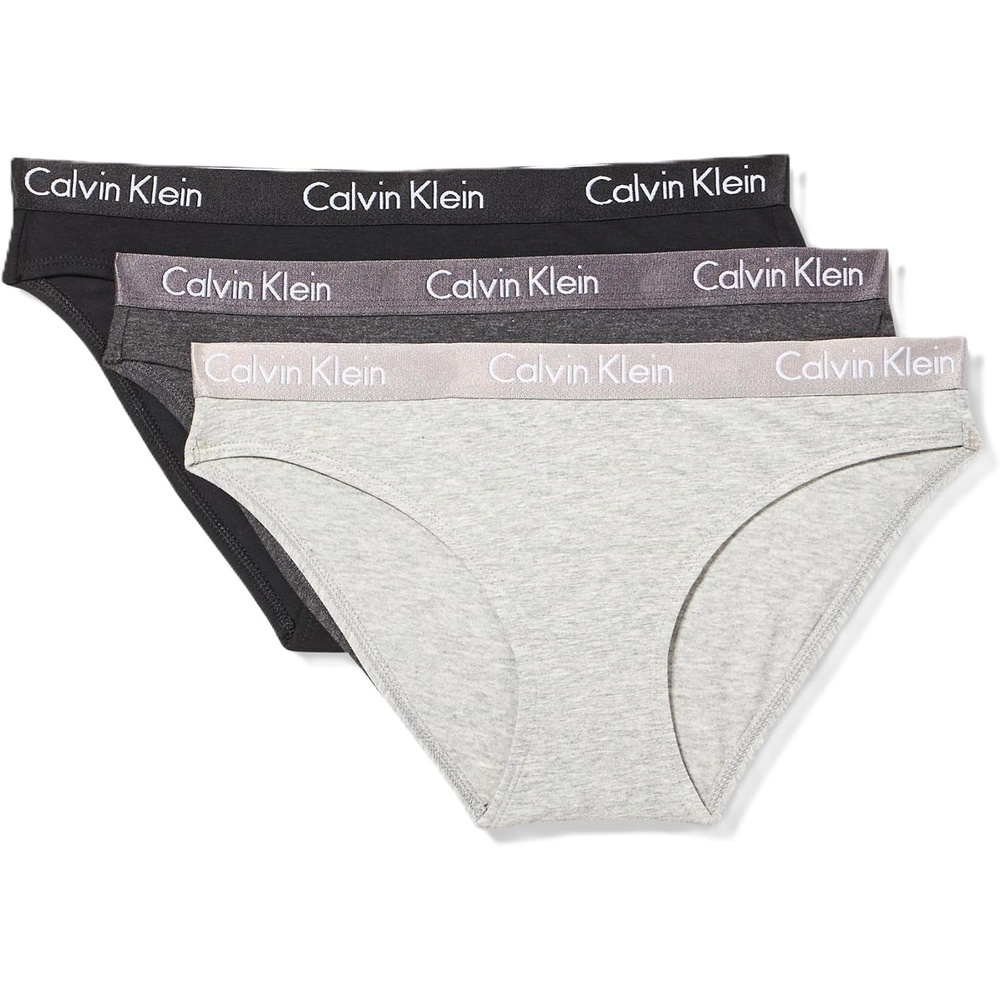 image:imageCalvin Klein womens Motive Cotton Multipack Bikini Panty 3 PackBlackCharcoal HeatherGrey Heather