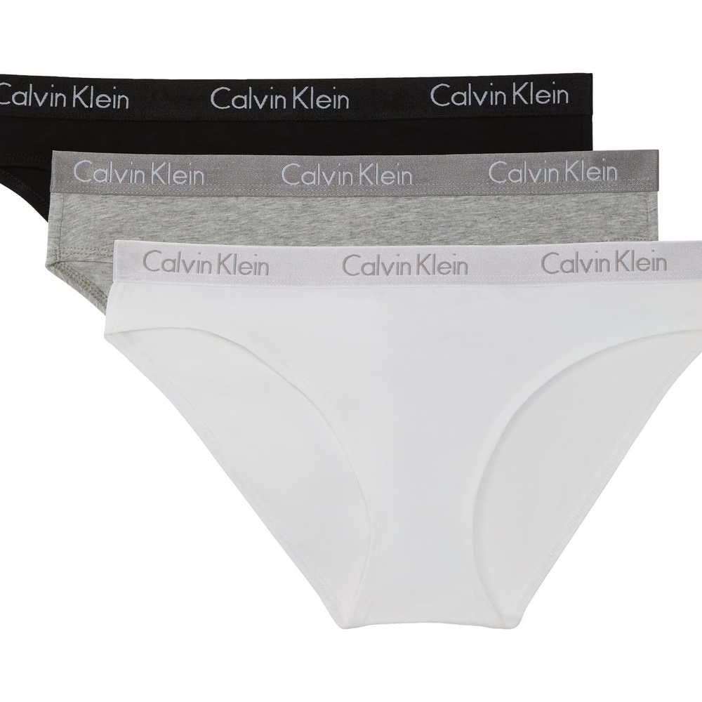 image:imageCalvin Klein womens Motive Cotton Multipack Bikini Panty 3 PackBlackClassic WhiteGrey Heather