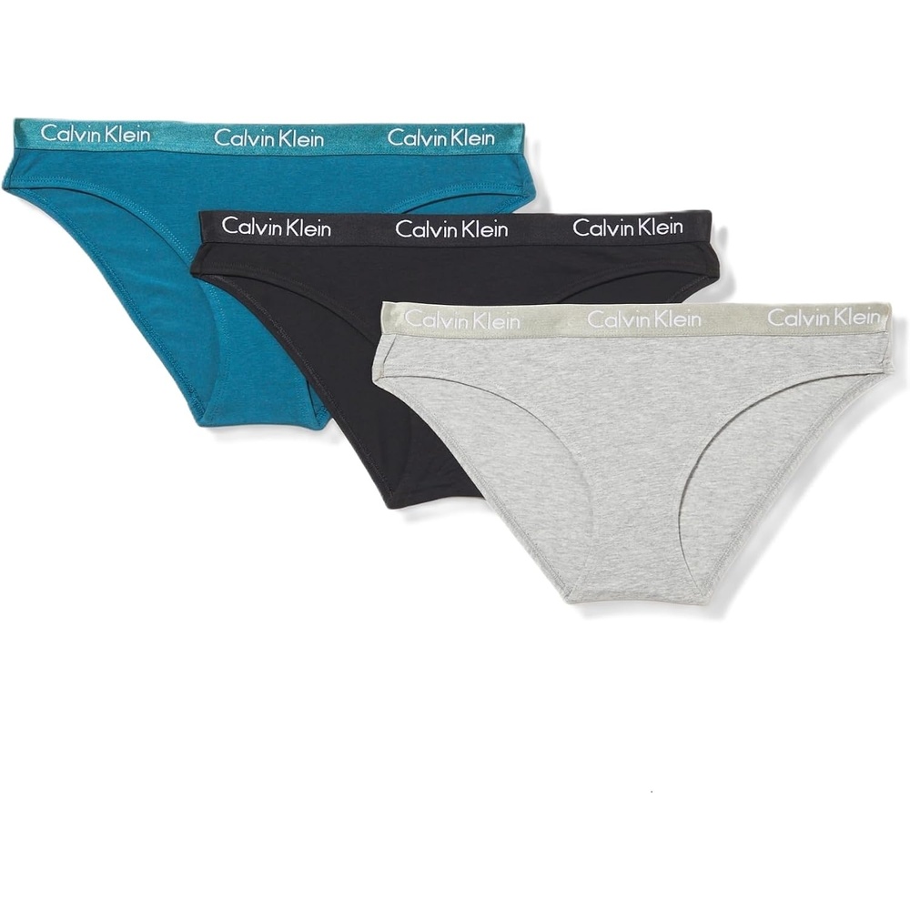 image:imageCalvin Klein womens Motive Cotton Multipack Bikini Panty 3 PackBlackGrey HeatherAtlantic Deep