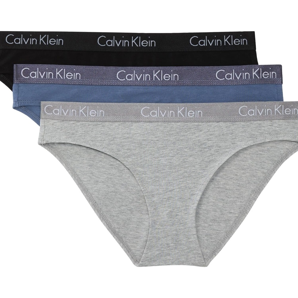 image:imageCalvin Klein womens Motive Cotton Multipack Bikini Panty 3 PackBlackGrey HeatherScorched Denim