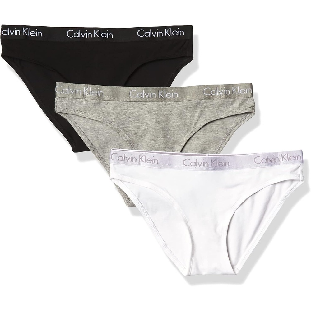 image:imageCalvin Klein womens Motive Cotton Multipack Bikini Panty 3 PackBlackWhiteGrey Heather