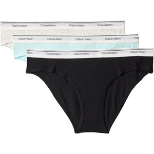 Calvin Klein Balance Cotton Stretch Bikini Panties, 3 Pack(Black /Snow Heather /Blue Glass)