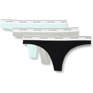 Calvin Klein Balance Cotton Stretch Thong Panties, 3 Pack(Black/Grey Heather /Blue Glass)