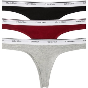 Calvin Klein Balance Cotton Stretch Thong Panties, 3 Pack(Black/Grey Heather/Fall Berry)