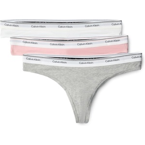 Calvin Klein Balance Cotton Stretch Thong Panties, 3 Pack(Grey Heather/White/Powder Pink)