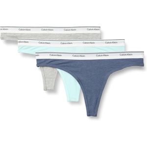 Calvin Klein Balance Cotton Stretch Thong Panties, 3 Pack(Scorched Denim /Grey Heather /Blue Glass)