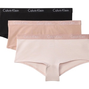 Calvin Klein Motive Cotton Boyshort Panties, 3 Pack(Black/Cedar/Feeder Stripe Cedar)