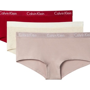 Calvin Klein Motive Cotton Boyshort Panties, 3 Pack(Juneberry/Oatmeal Heather/Fresh Taupe)