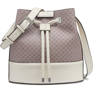 Calvin Klein Women’s Ash Crossbody Bag – Vegan Leather, Monogram, 2 Pockets(Almond/Taupe/Cherub White)
