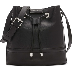 Calvin Klein Women’s Ash Crossbody Bag – Vegan Leather, Monogram, 2 Pockets(Black/Silver)