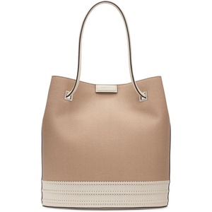 Calvin Klein Women’s Ash Tote Bag – North/South, Vegan Leather, 2 Pockets(Natural/White Canvas)