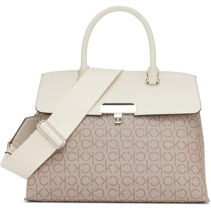 Calvin Klein Women’s Becky Turn Lock Satchel | Turn Lock(Almond/Taupe/White)