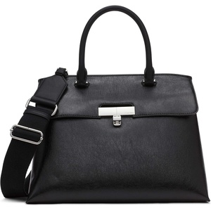 Calvin Klein Women’s Becky Turn Lock Satchel | Turn Lock(Black/Silver Waxed)
