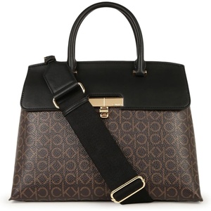 Calvin Klein Women’s Becky Turn Lock Satchel | Turn Lock(Brown/Khaki/Black)