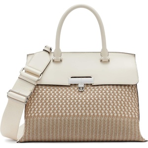 Calvin Klein Women’s Becky Turn Lock Satchel | Turn Lock(Neutral/White Woven)