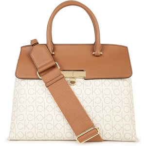 Calvin Klein Women’s Becky Turn Lock Satchel | Turn Lock(Vanilla/Khaki/Caramel)
