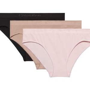 Calvin Klein Women’s Bonded Flex Seamless 3-pack Mid Rise Bikini(Black/Cedar/Eggshell)