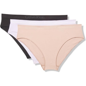 Calvin Klein Women’s Bonded Flex Seamless 3-pack Mid Rise Bikini(Black/Cedar/Lilac Quartz)
