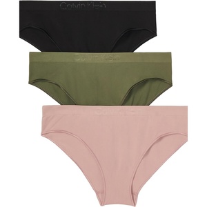 Calvin Klein Women’s Bonded Flex Seamless 3-pack Mid Rise Bikini(Black/Deep Lichen Green/Subdued)