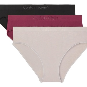 Calvin Klein Women’s Bonded Flex Seamless 3-pack Mid Rise Bikini(Black/Established Red/Ashes of Roses)