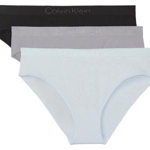 Calvin Klein Women’s Bonded Flex Seamless 3-pack Mid Rise Bikini(Black/Quicksilver/Plein Air)