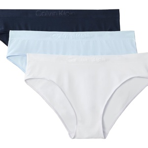 Calvin Klein Women’s Bonded Flex Seamless 3-pack Mid Rise Bikini(Shoreline/ Breezy Blue/ Silver Haze)