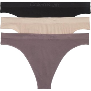 Calvin Klein Women’s Bonded Flex Seamless 3-pack Mid Rise Thong(Black/ Cedar/ Sparrow)