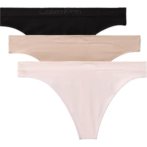Calvin Klein Women’s Bonded Flex Seamless 3-pack Mid Rise Thong(Black/Cedar/Eggshell)