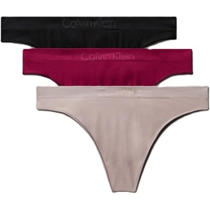 Calvin Klein Women’s Bonded Flex Seamless 3-pack Mid Rise Thong(Black/Mink/Beet Red)