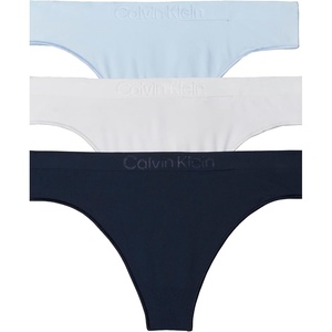 Calvin Klein Women’s Bonded Flex Seamless 3-pack Mid Rise Thong(Shoreline/ Breezy Blue/ Silver Haze)