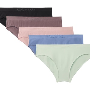 Calvin Klein Women’s Bonded Flex Seamless Bikini Panties, 5 Pack(Black/ Subduded/ Blue Tulip/ Sparrow/ Seafoam Wave)