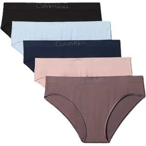 Calvin Klein Women’s Bonded Flex Seamless Bikini Panties, 5 Pack(Shoreline/ Subdued/ Black/ Breezy Blue/ Sparrow)
