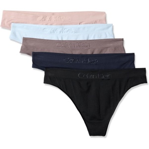 Calvin Klein Women’s Bonded Flex Seamless Thong Panties, 5 Pack(Shoreline/ Subdued/ Black/ Breezy Blue/ Sparrow)