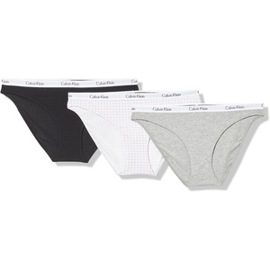 Calvin Klein Women’s Carousel Logo Cotton Stretch Bikini Panties, 3 Pack(Black/Grey Heather/Gingham Lavendar Blue)