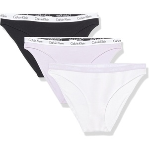 Calvin Klein Women’s Carousel Logo Cotton Stretch Bikini Panties, 3 Pack(Black/Orchid Petal/Seersucker Stripe_orchid Petal)