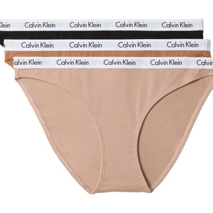 Calvin Klein Women’s Carousel Logo Cotton Stretch Bikini Panties, 3 Pack(Black/Sandalwood/Cedar)