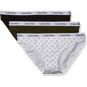 Calvin Klein Women’s Carousel Logo Cotton Stretch Bikini Panties, 3 Pack(Black/Underbrush Green Multi)
