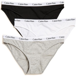 Calvin Klein Women’s Carousel Logo Cotton Stretch Bikini Panties, 3 Pack(Black/White/Grey Heather)