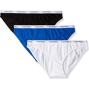 Calvin Klein Women’s Carousel Logo Cotton Stretch Bikini Panties, 3 Pack(Black/White/Stellar)