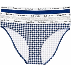 Calvin Klein Women’s Carousel Logo Cotton Stretch Bikini Panties, 3 Pack(Blue/Gray/Blue Plaid)