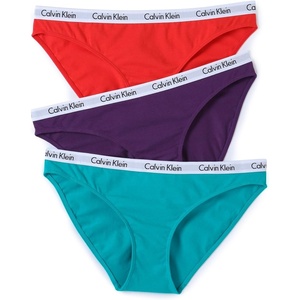Calvin Klein Women’s Carousel Logo Cotton Stretch Bikini Panties, 3 Pack(Breeze/Plum Terry/Ignite)