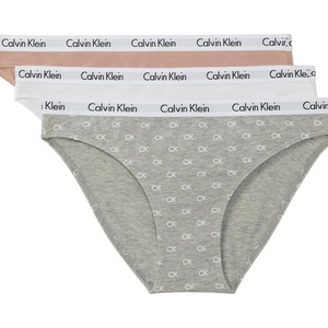 Calvin Klein Women’s Carousel Logo Cotton Stretch Bikini Panties, 3 Pack(Cedar/White/Allover Mini Ck Grey Heather+white)