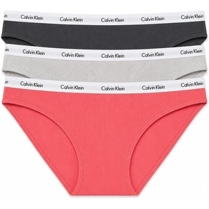 Calvin Klein Women’s Carousel Logo Cotton Stretch Bikini Panties, 3 Pack(Charcoal  Heather Gray  Coral)