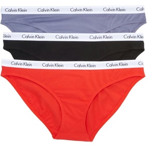 Calvin Klein Women’s Carousel Logo Cotton Stretch Bikini Panties, 3 Pack(Coral Corsage/Cyber Green/Grey Heather)