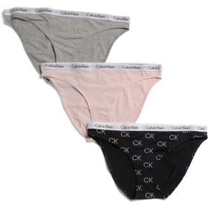 Calvin Klein Women’s Carousel Logo Cotton Stretch Bikini Panties, 3 Pack(Gray  Pink  Ck Logo)