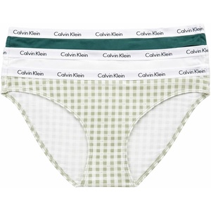 Calvin Klein Women’s Carousel Logo Cotton Stretch Bikini Panties, 3 Pack(Green Gingham)