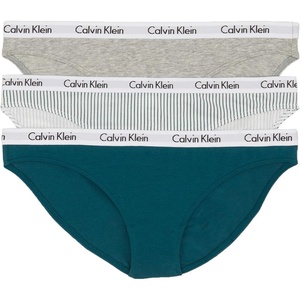 Calvin Klein Women’s Carousel Logo Cotton Stretch Bikini Panties, 3 Pack(Grey Heather/Atlantic Deep/Atlantic Deep Stripe)