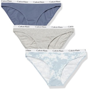 Calvin Klein Women’s Carousel Logo Cotton Stretch Bikini Panties, 3 Pack(Grey Heather/Scorched Denim/Morongo Clouds-blue Fog)